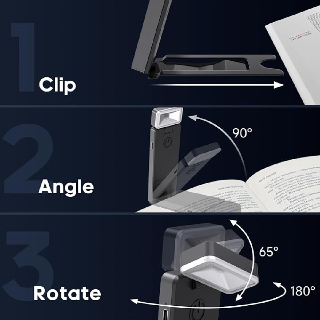 Luz de Lectura LED con Clip, Recargable USB, Mini Lámpara Portátil para Libros, 3 Niveles de Brillo, Luz Nocturna para Leer en la Cama, Regalo para Lectores